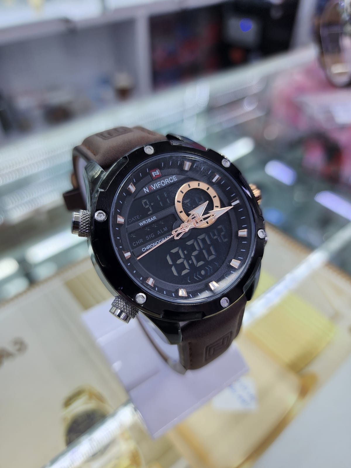 Naviforce NF9208 brown strap leather fashion Analog/Digital