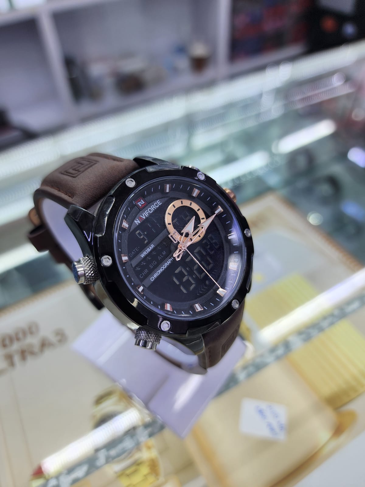 Naviforce NF9208 brown strap leather fashion Analog/Digital