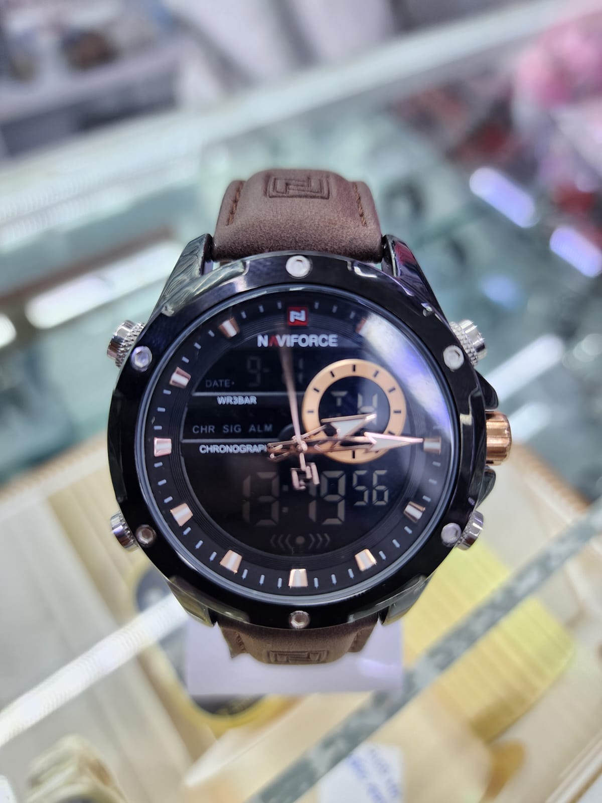 Naviforce NF9208 brown strap leather fashion Analog/Digital